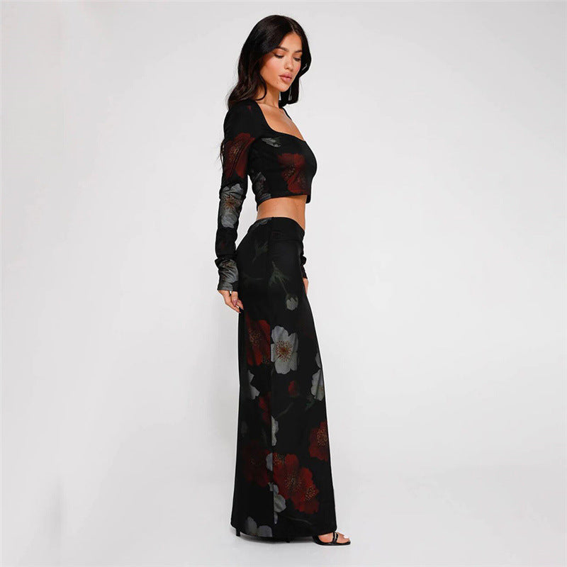 Zoey | Bloemige crop top & rokje set