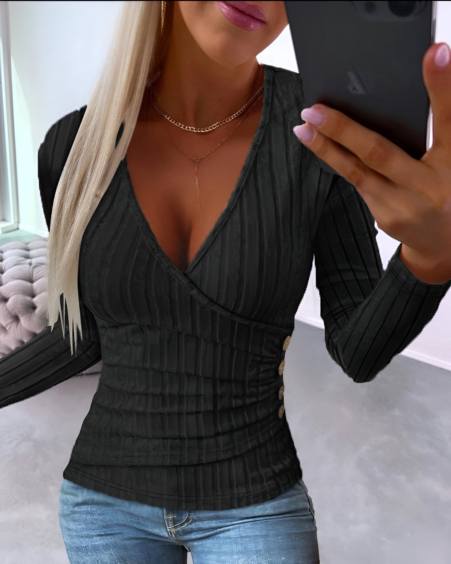 Carlijn - Elegante Top met V-hals en Lange Mouwen