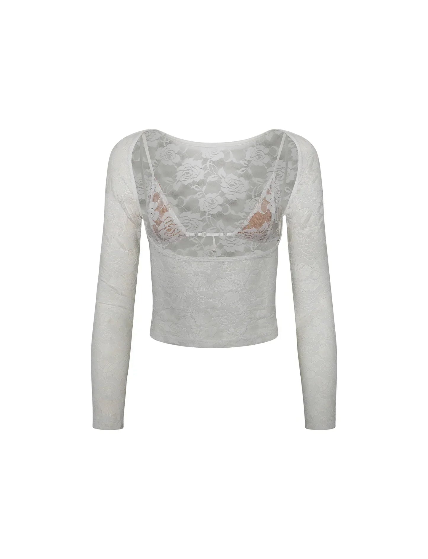 Geralindea - Elegante Doorschijnende Kanten Top met Bloemenpatroon