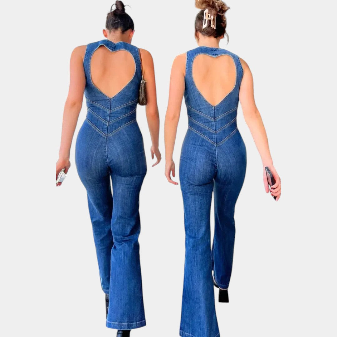 Mila | Mouwloze bodycon denim jumpsuit voor dames