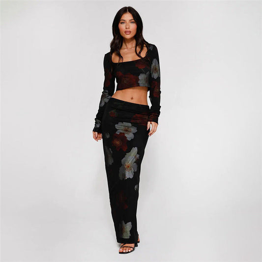 Zoey | Bloemige crop top & rokje set