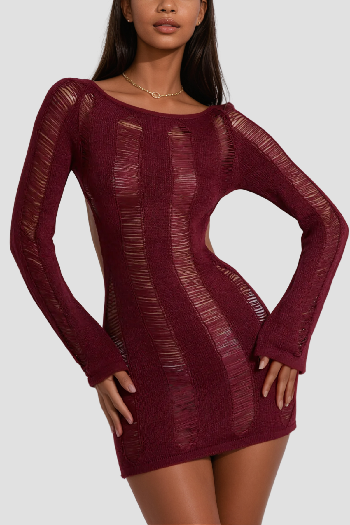 Akinobu Torn Cutout Backless Dress In Red