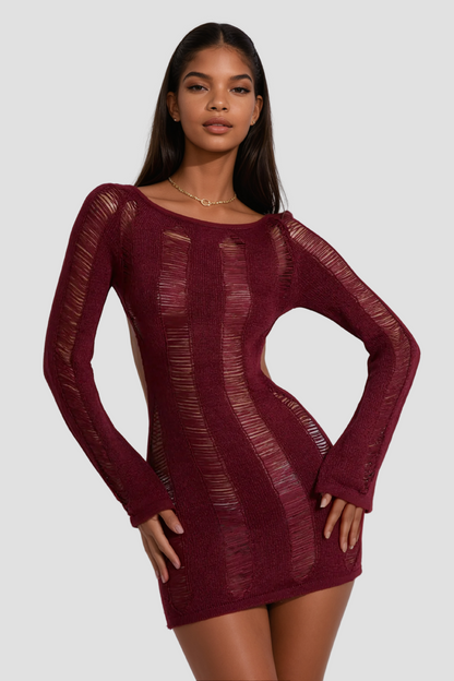 Akinobu Torn Cutout Backless Dress In Red