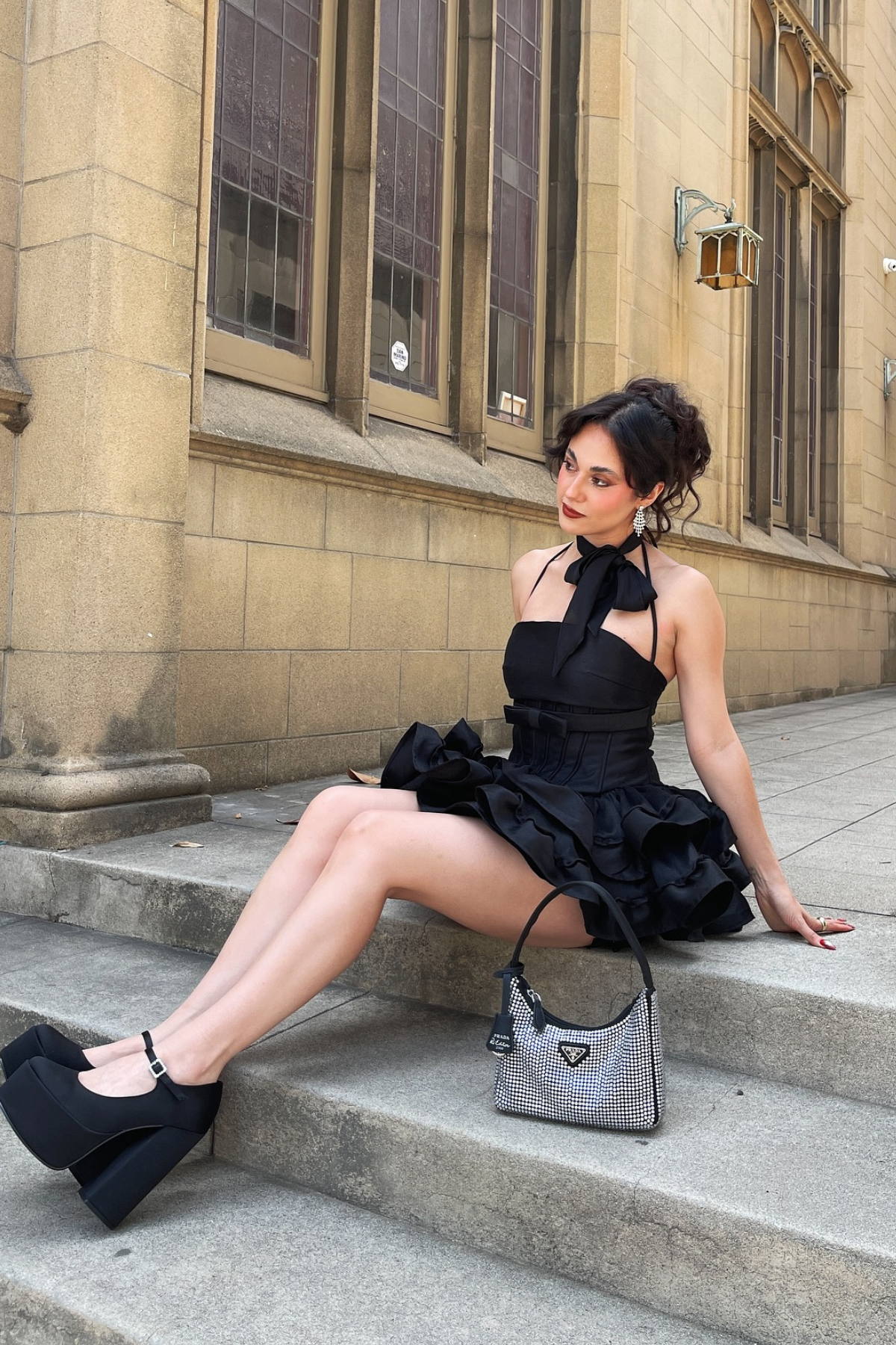 Amiela Corset Lace Up Ruffle Mini Dress