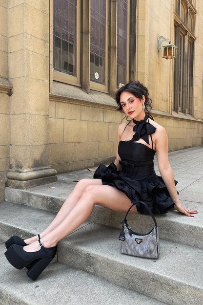 Amiela Corset Lace Up Ruffle Mini Dress