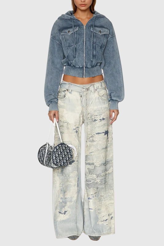 Calpurnia Print Bleached Jeans