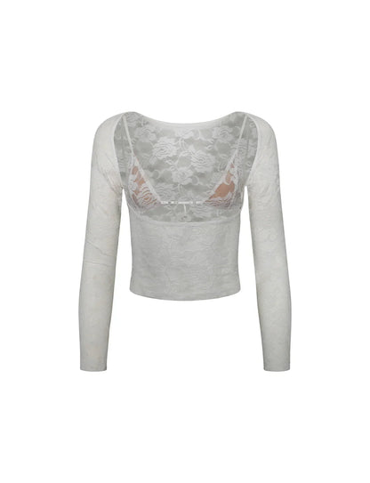 Geralindea - Elegante Doorschijnende Kanten Top met Bloemenpatroon