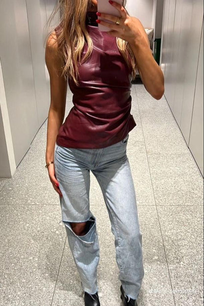 Iolana - Luxe Slim-fit Leren Top