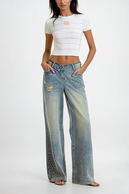 Wenche Rhinestone Wide Leg Jeans