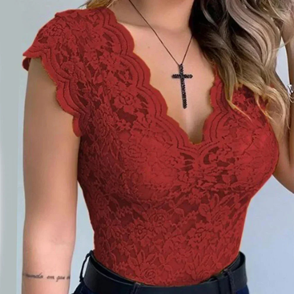 Luna - Elegante V-Hals Kant Top voor Dames